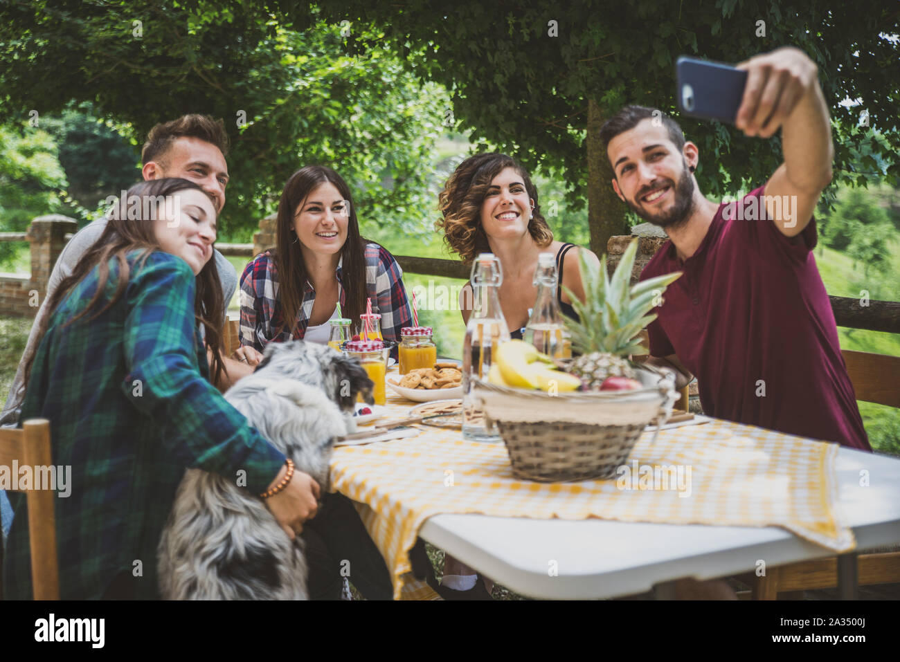 Groupe d'amis, passer du temps à faire un pique-nique Banque D'Images