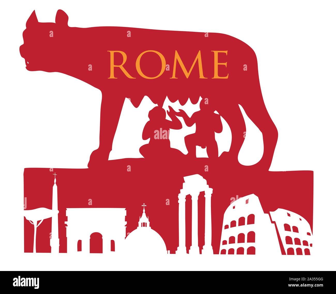 Le symbole de Rome, Musée Capitolin Wolf avec monument romain Illustration de Vecteur