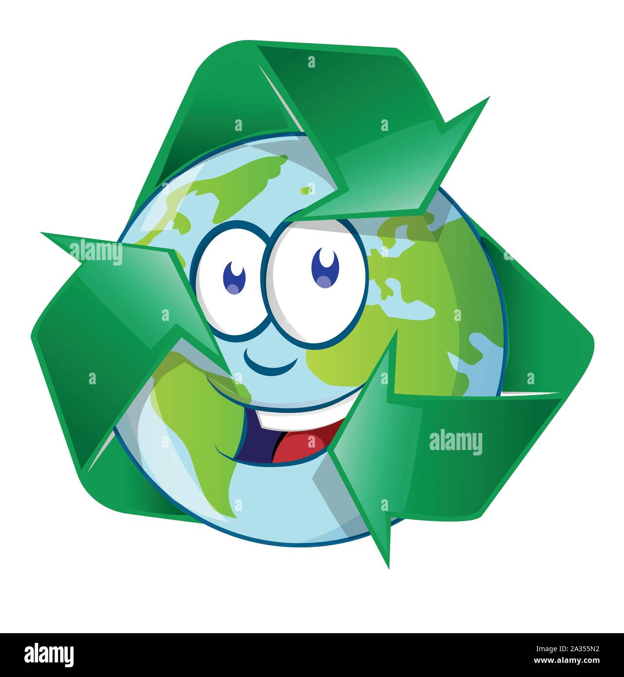 La planète Terre Personnage sur symbole recyclin Illustration de Vecteur