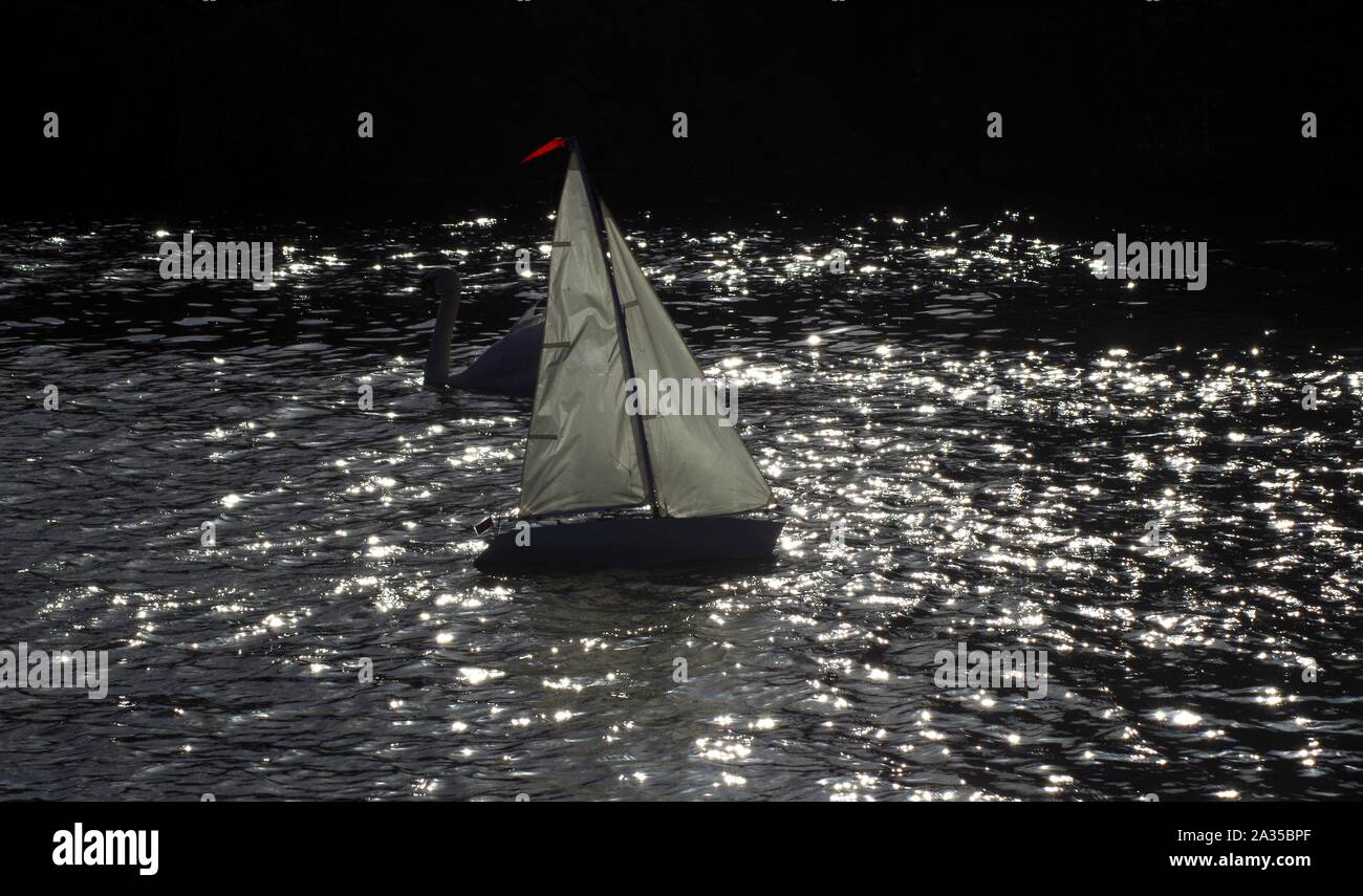 Yachting sur le modèle Exeter Ship Canal. Devon, Royaume-Uni. Banque D'Images