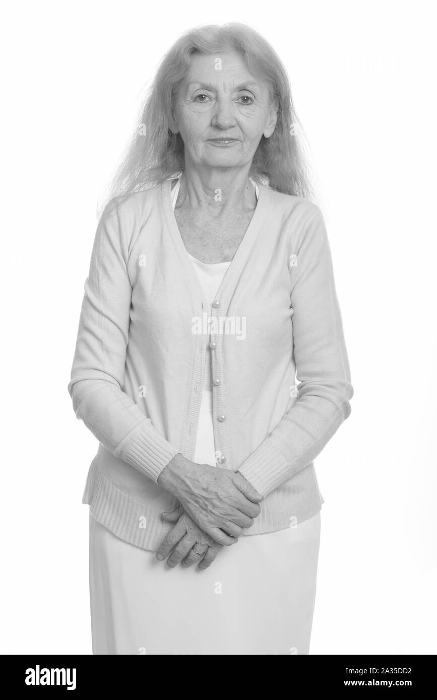 Portrait of senior woman in black and white Banque D'Images