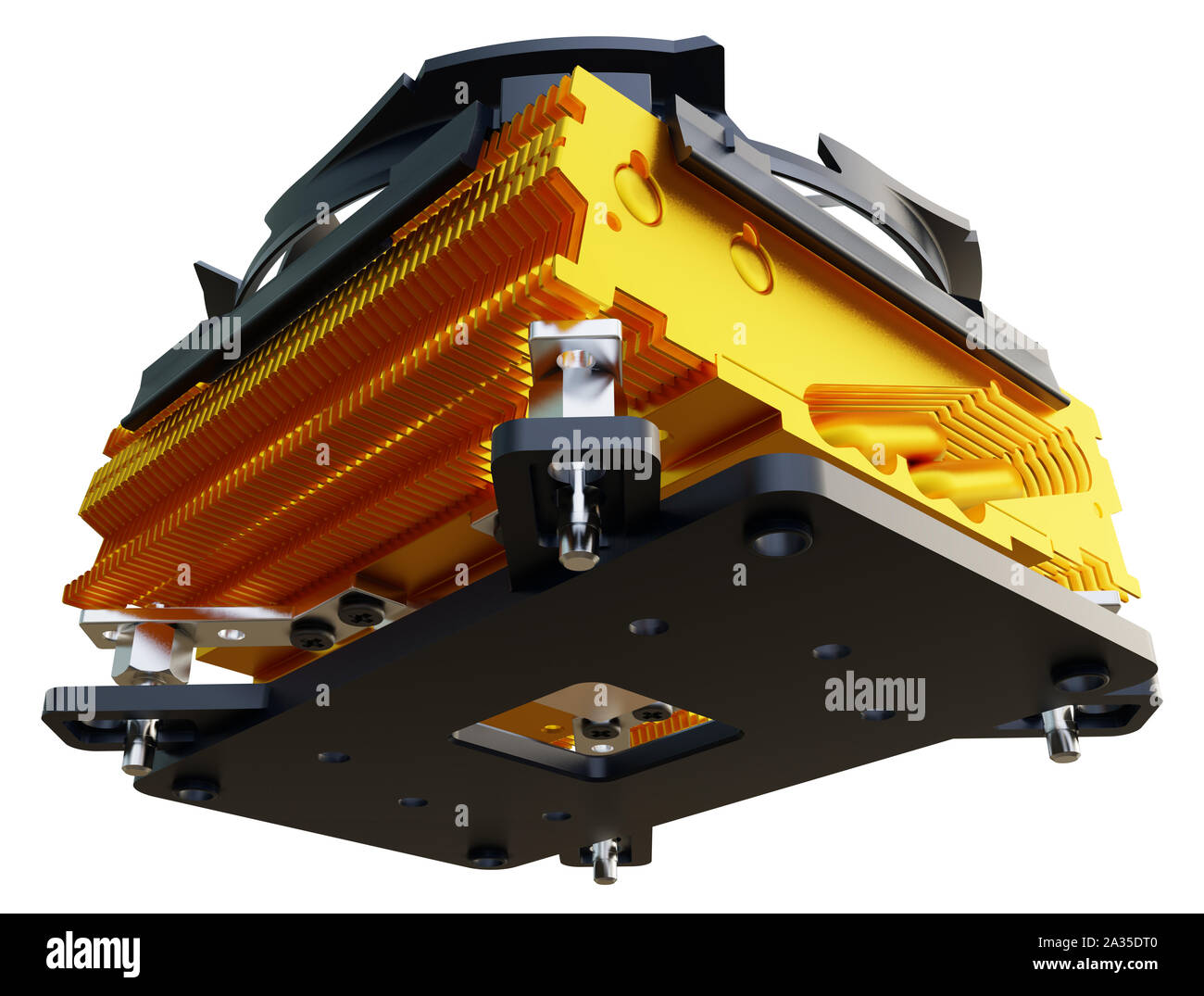 Ventilateur ordinateur isolé sur fond noir. Le rendu 3D. Banque D'Images