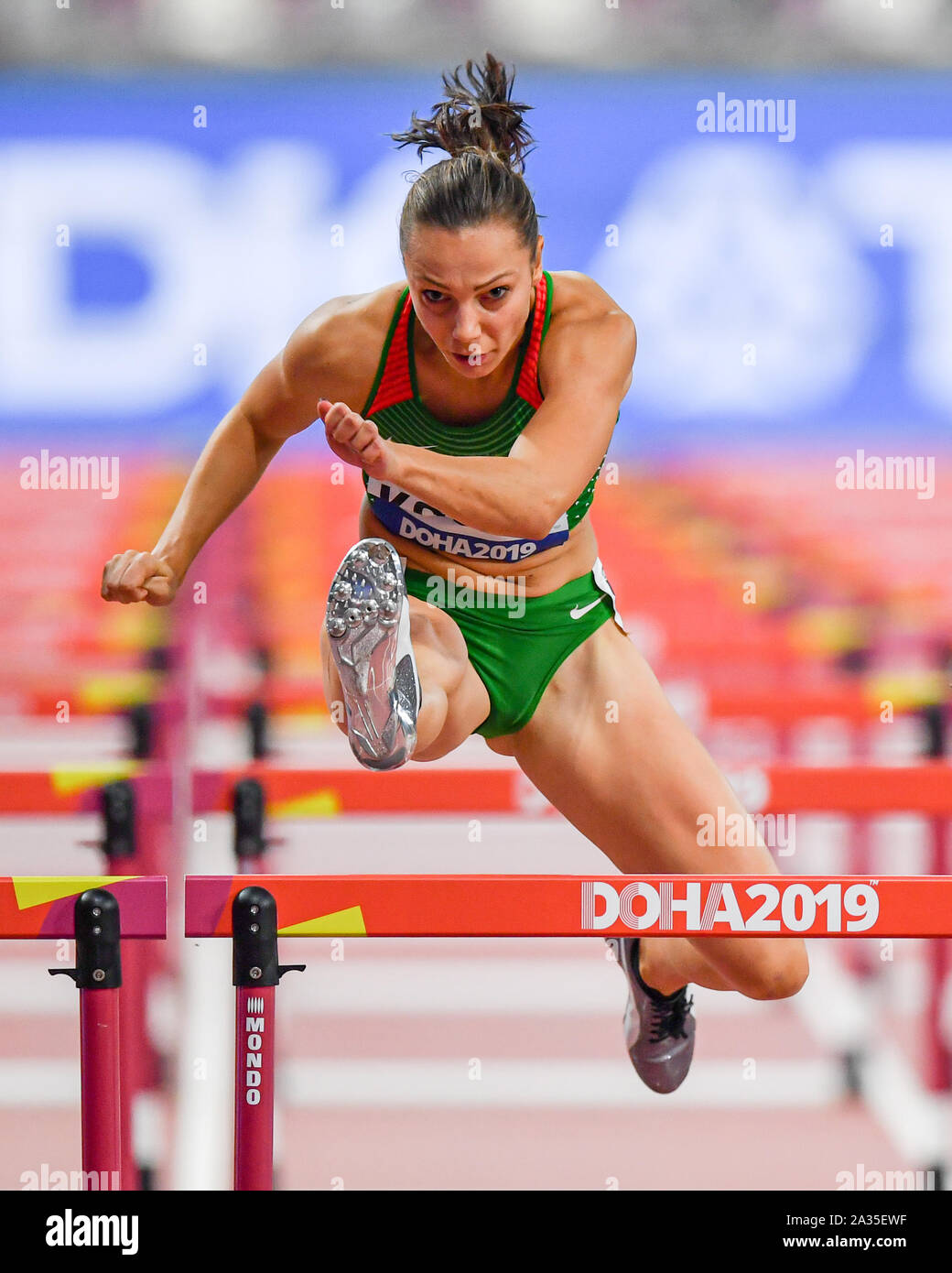 DOHA, QATAR. 05 Oct, 2019. Luca Kozak de la Hongrie participe à des femmes 100m haies R1 pendant le jour 9 de l'IAAF World Athletics Championships - 2019 de Doha à Khalifa International Stadium le Samedi, Octobre 05, 2019 À DOHA, QATAR. Credit : Taka G Wu/Alamy Live News Banque D'Images