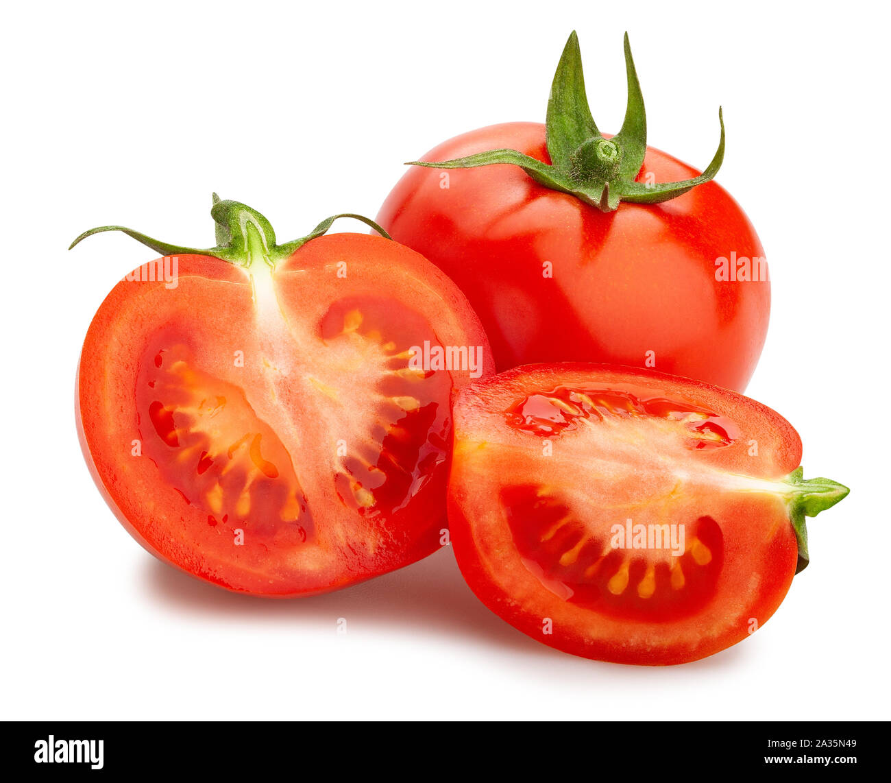 Chemin de tranches de tomate isolated on white Banque D'Images