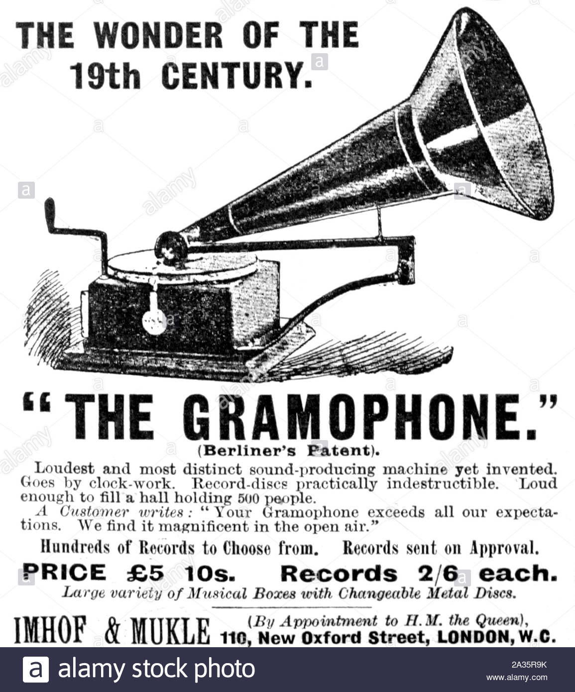 L'ère victorienne, Gramophone vintage advertising à partir de 1899 Banque D'Images