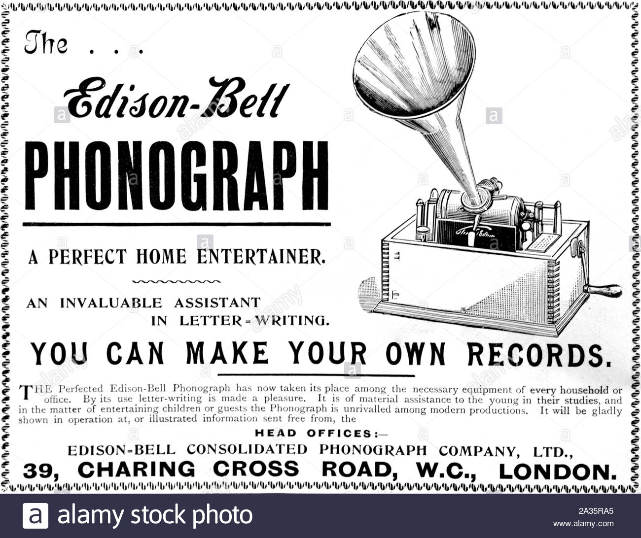 L'époque victorienne, phonographe Edison-Bell, vintage advertising à partir de 1899 Banque D'Images