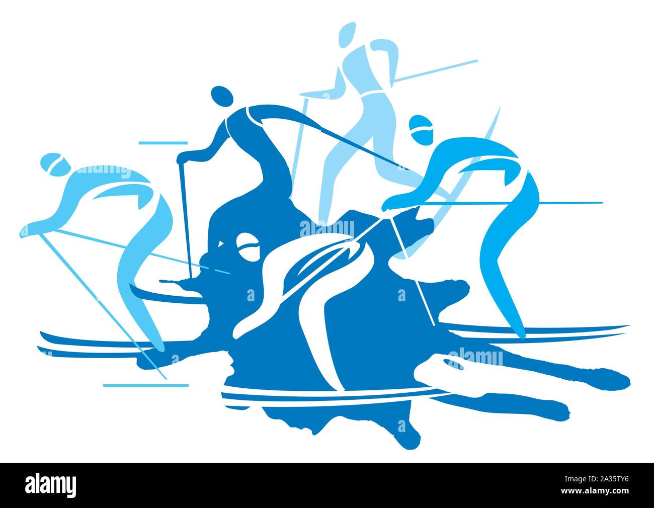 Les skieurs de fond un dessin stylisé de pistes de ski de concurrents.Vector illustration. Illustration de Vecteur