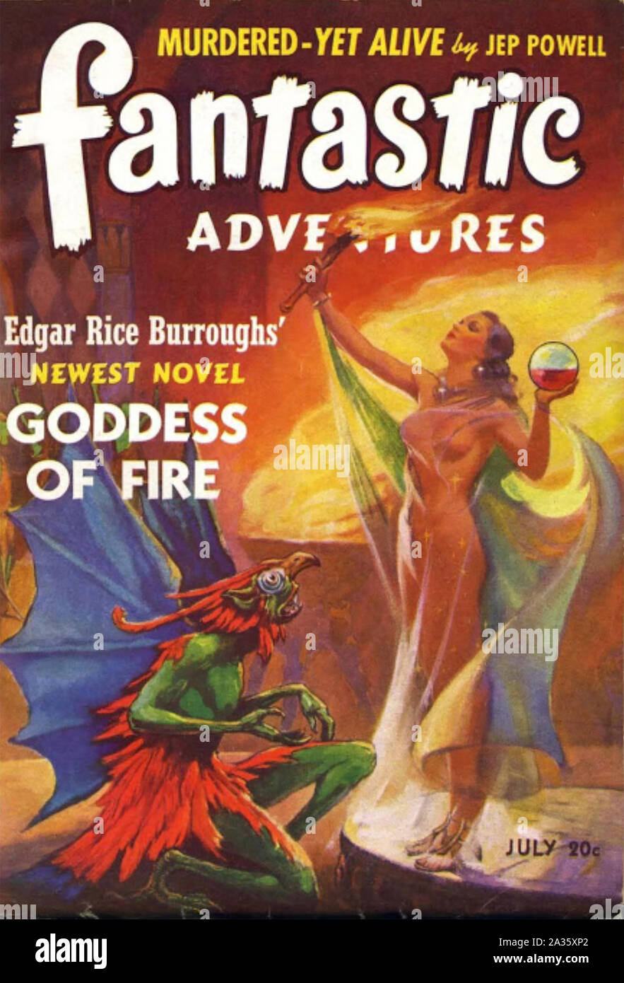 Aventures fantastiques American magazine de science-fiction avec couvercle par James Allen St John et histoire par Edgar Rice Burroughs. Juillet 1941 Question. Banque D'Images