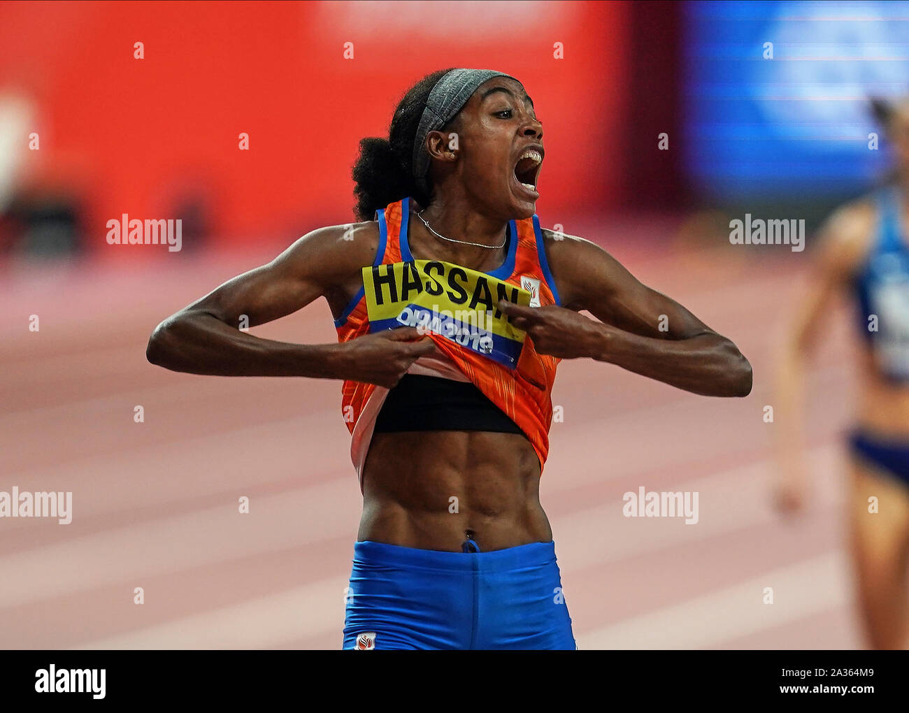 Doha, Qatar. 5ème Oct, 2019. Sifan Hassan de Pays-bas gagnant le 1500 mètres pour les femmes au cours de la 17e Championnats du monde d'athlétisme IAAF à la Khalifa Stadium de Doha, au Qatar. Ulrik Pedersen/CSM/Alamy Live News Banque D'Images