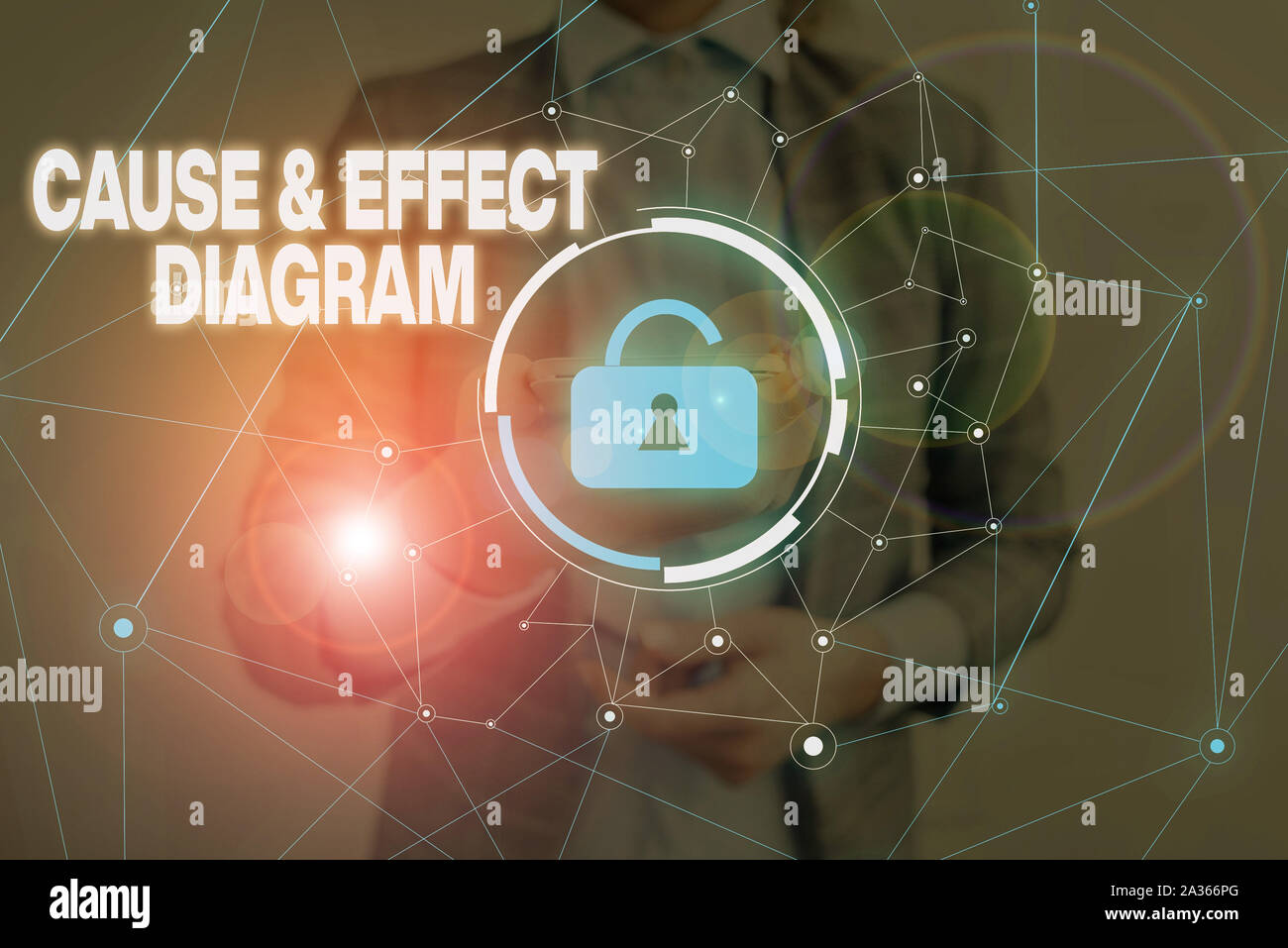 Texte de l'écriture l'écriture diagramme de cause à effet. Outil de visualisation de photo conceptuelle pour classer les causes potentielles Femme Combinaison de travail formel usure prés Banque D'Images