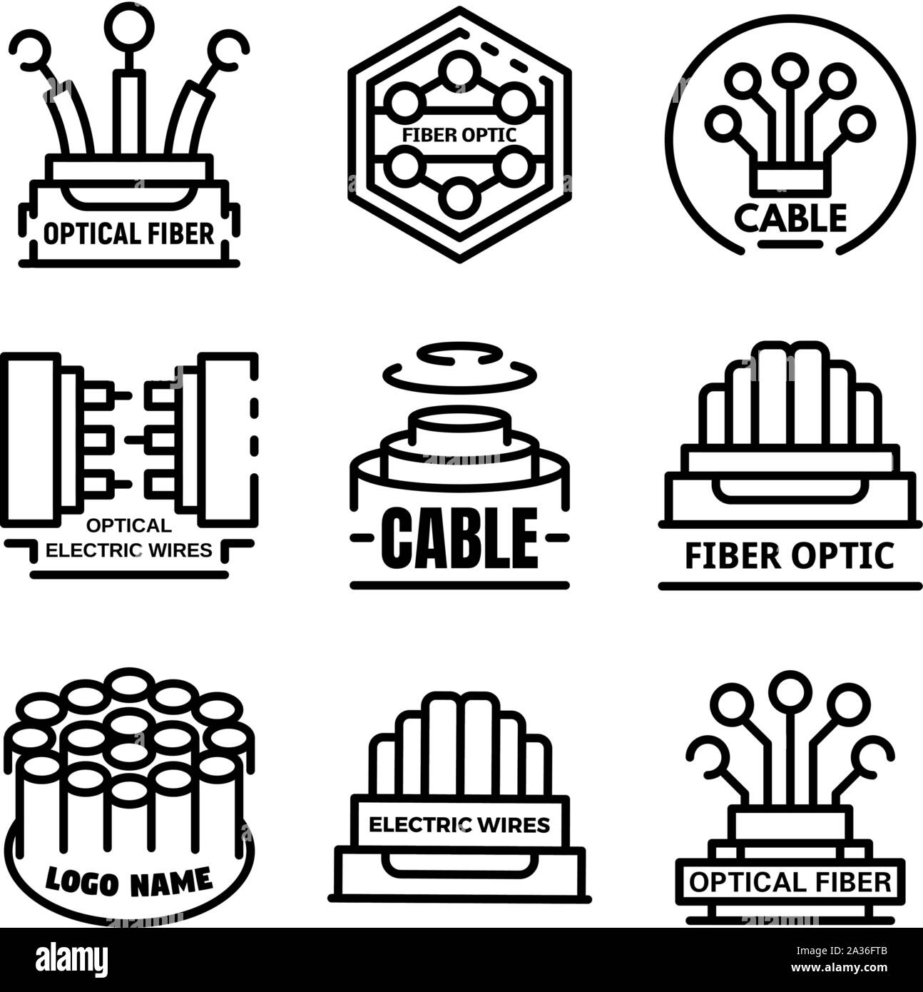 La fibre optique, le logo style contour Illustration de Vecteur