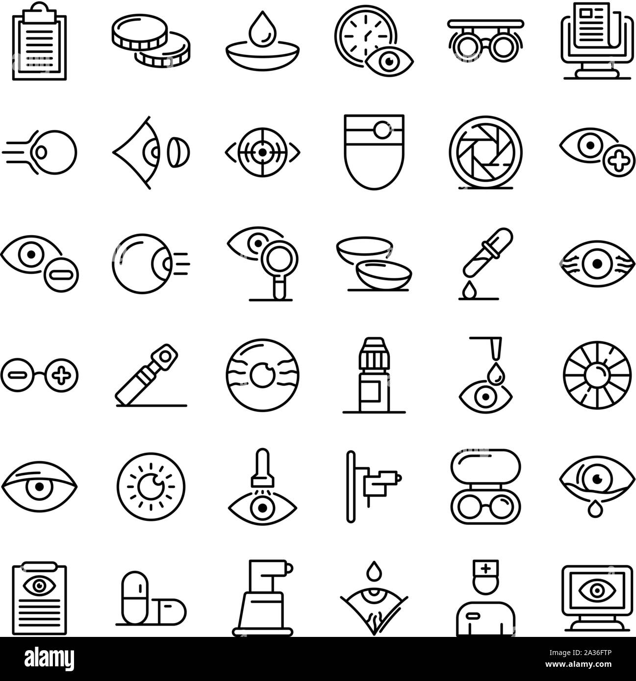 L'examen des yeux icons set style du contour, Illustration de Vecteur