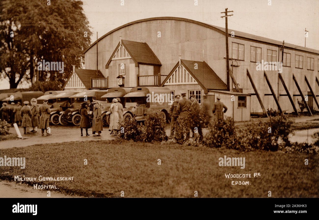 Hôpital pour convalescents militaires canadiennes, Epsom en Angleterre, vieille carte postale. Banque D'Images