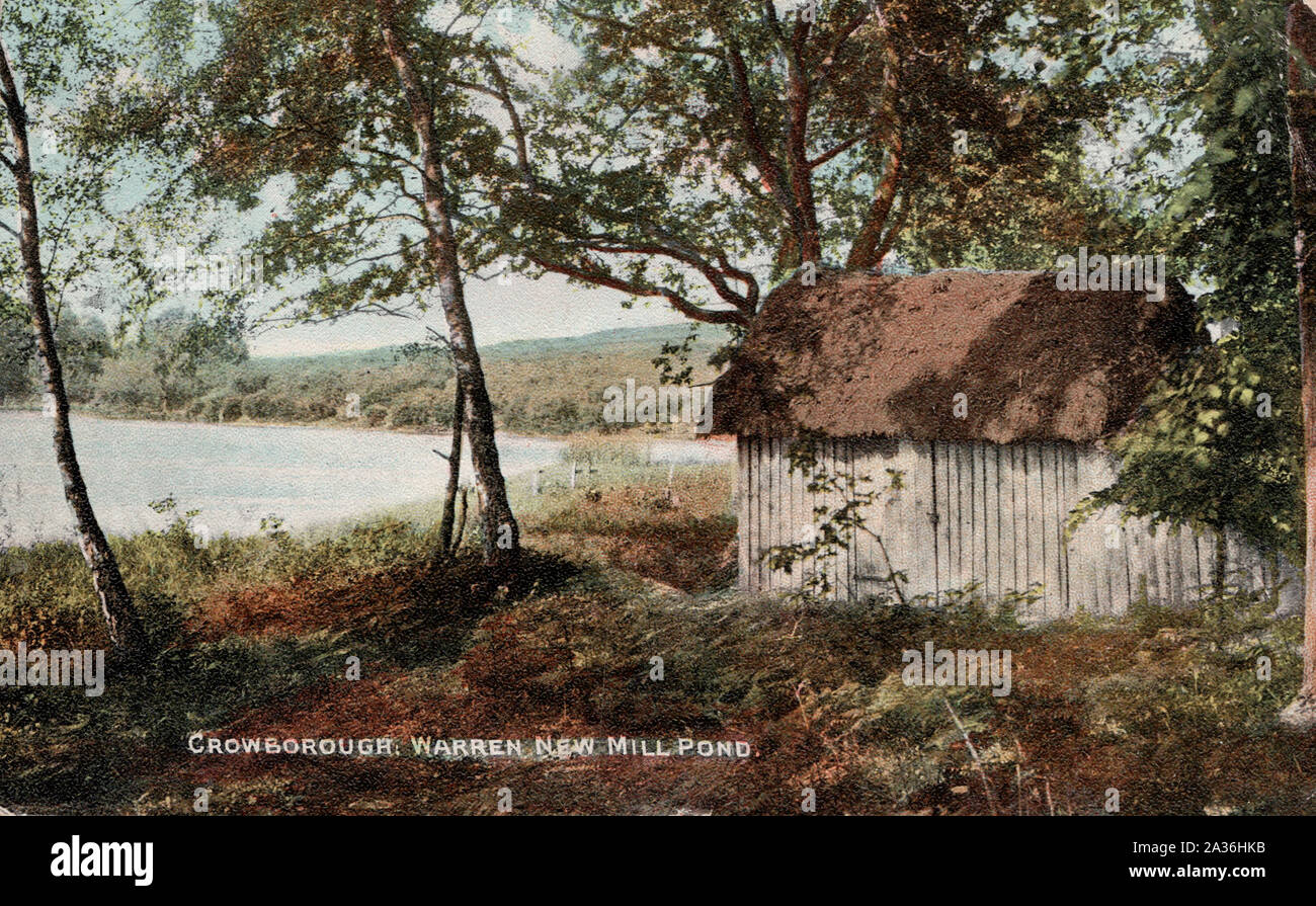 Crowborough, Warren New Mill Pond, Sussex England, c1908 vieille carte postale. Banque D'Images