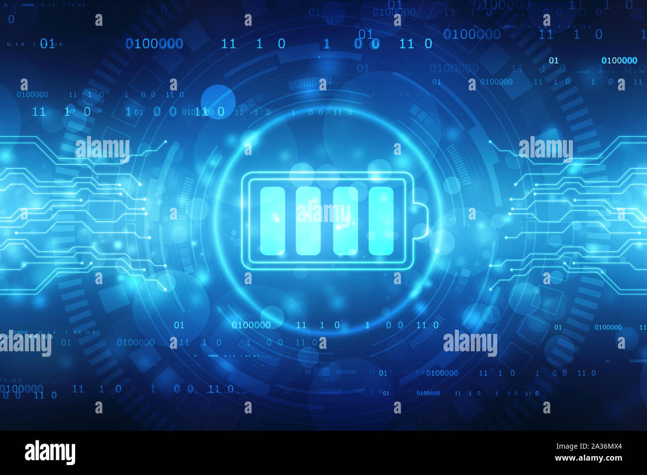 Icône de la batterie en arrière-plan numérique, fond du concept d'alimentation de la batterie, concept d'efficacité énergétique, fond d'énergie alternative Banque D'Images