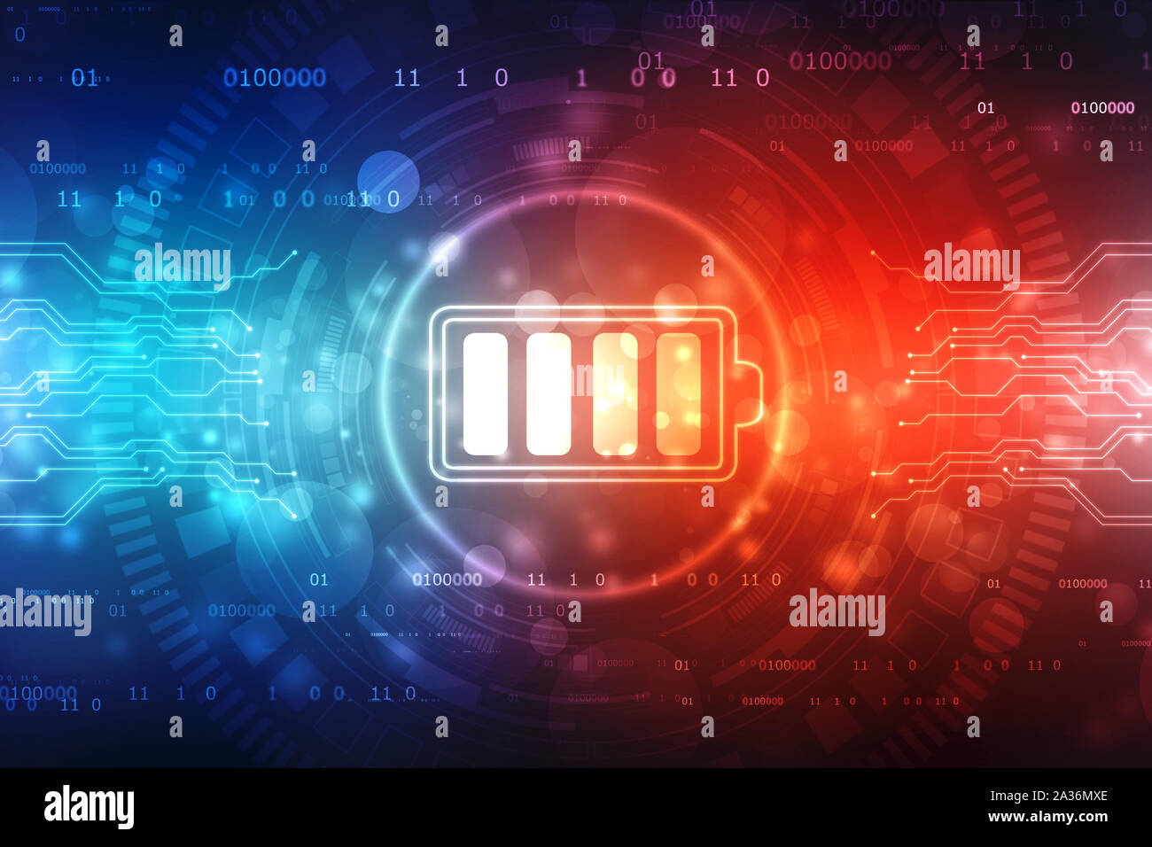 Icône de la batterie en arrière-plan numérique, fond du concept d'alimentation de la batterie, concept d'efficacité énergétique, fond d'énergie alternative Banque D'Images