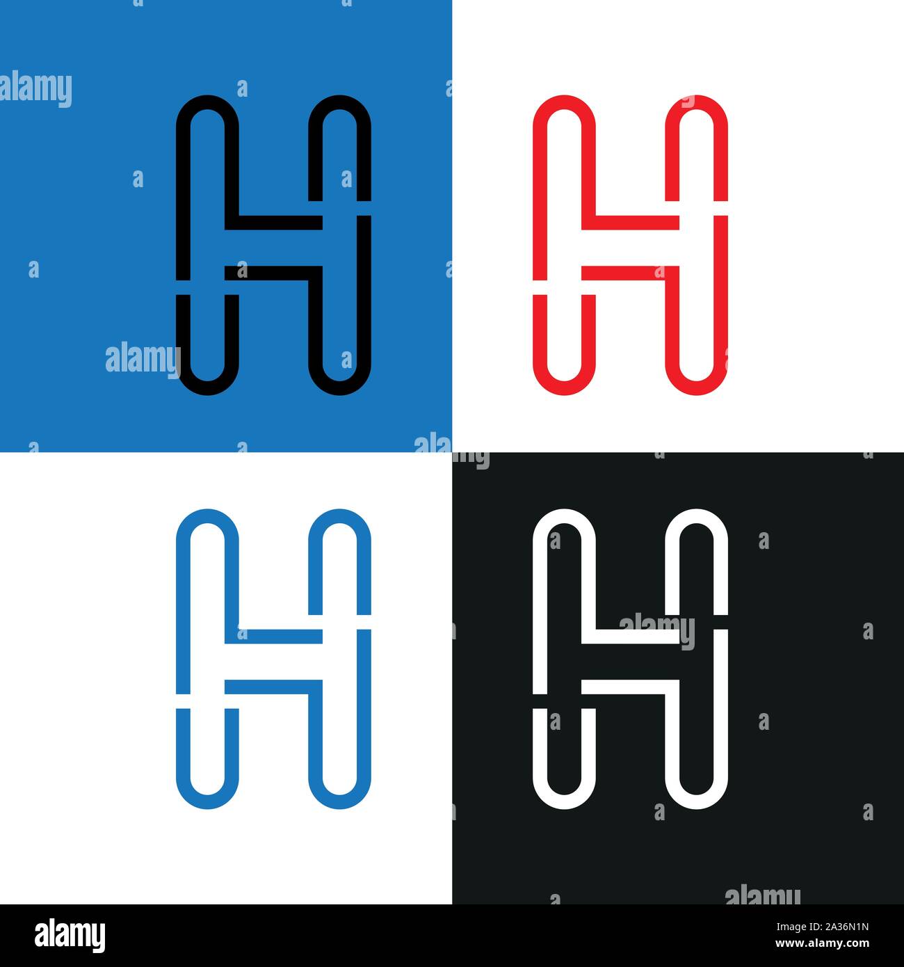 Élégant unique de création artistique symbolique noir, blanc, rouge et bleu sur la base initiale de l'icône H lettre logo - Vector - Vector Illustration de Vecteur