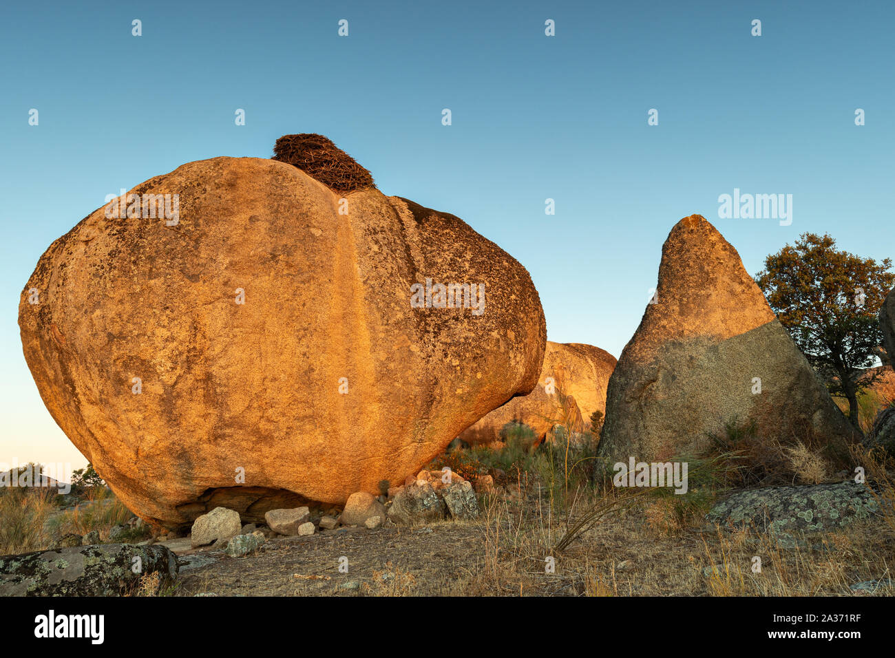 Paysage dans la zone naturelle d'Barruecos. Malpartida de Caceres. L'Estrémadure. L'Espagne. Banque D'Images