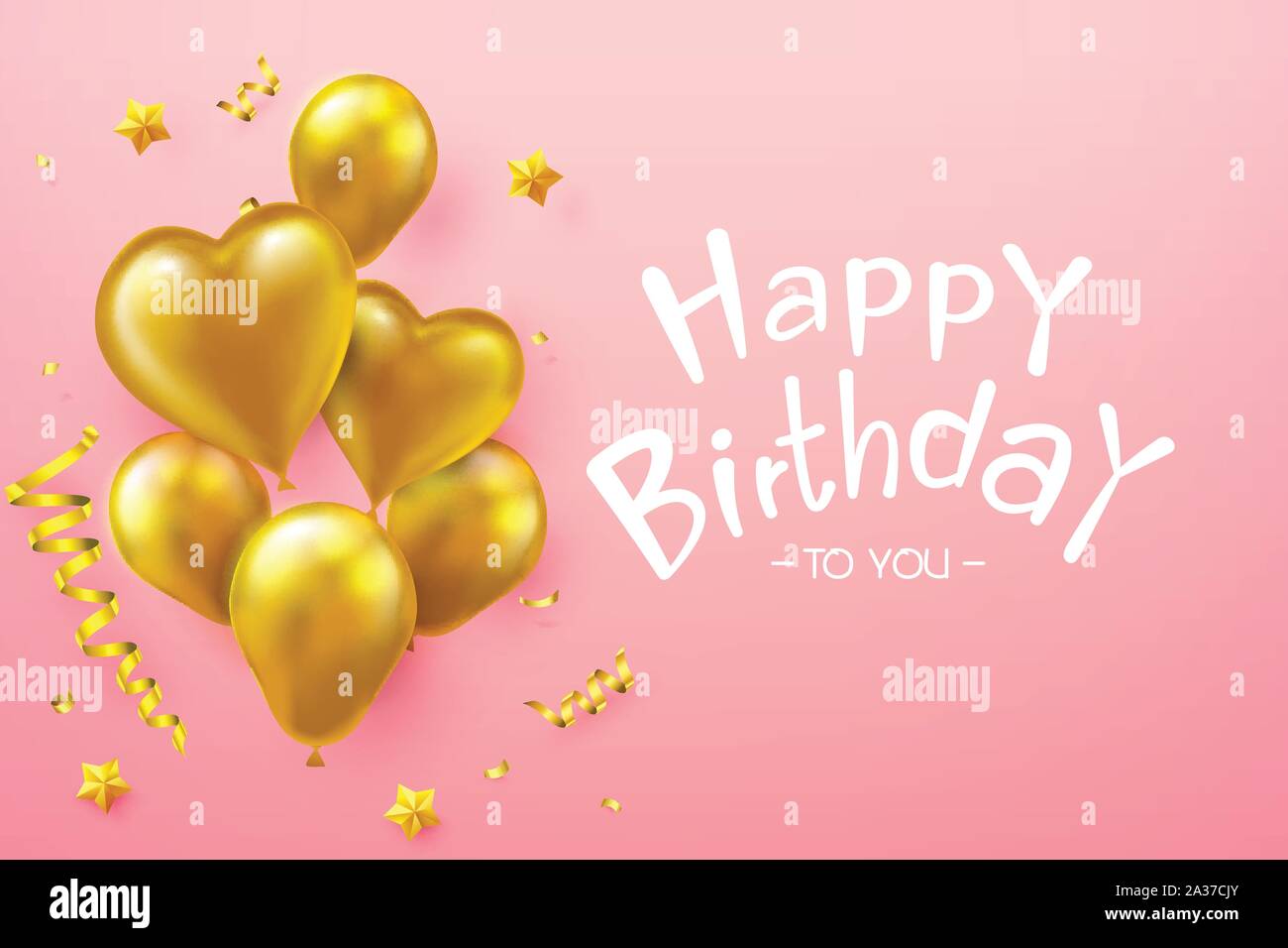 Happy Birthday calligraphie avec Golden Star ballon et ruban sur fond rose vector illustration Illustration de Vecteur