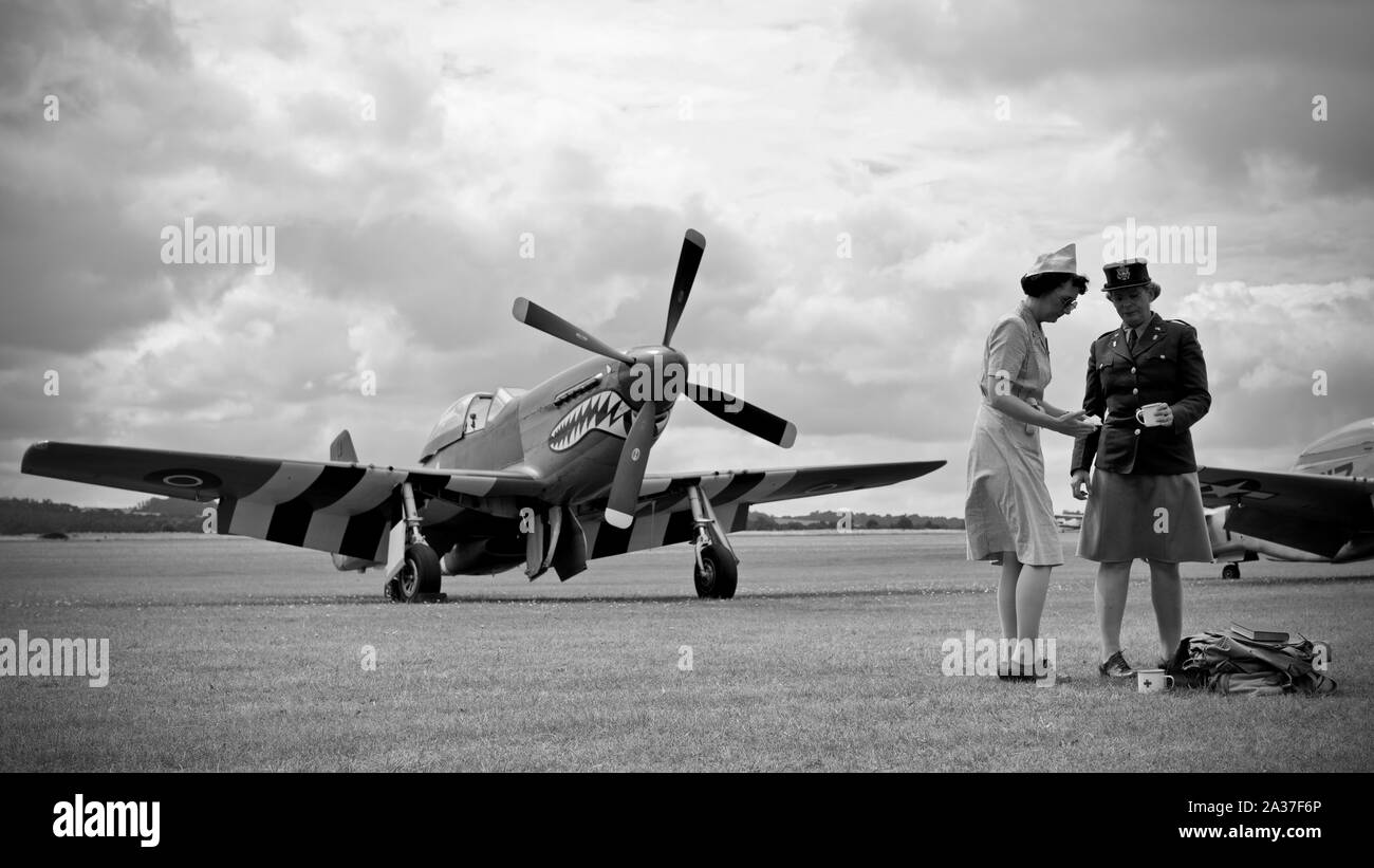 North American P-51D Mustang (G-SHWN) sur l'aire au Flying Legends Airshow le 14 juillet 2019 Banque D'Images