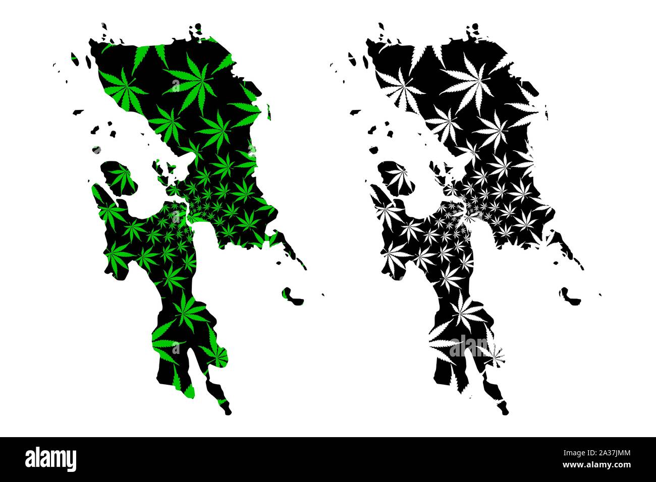 Eastern Visayas région (régions et provinces de la République des Philippines, Philippines) la carte est conçue de feuilles de cannabis vert et noir, Région VIII site Illustration de Vecteur