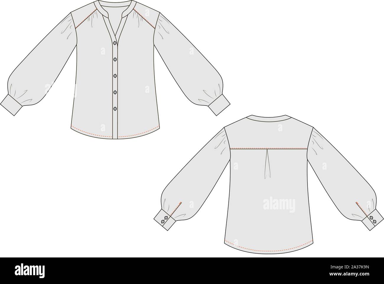 Mode technique croquis de chemisier à manches en graphique vectoriel Illustration de Vecteur