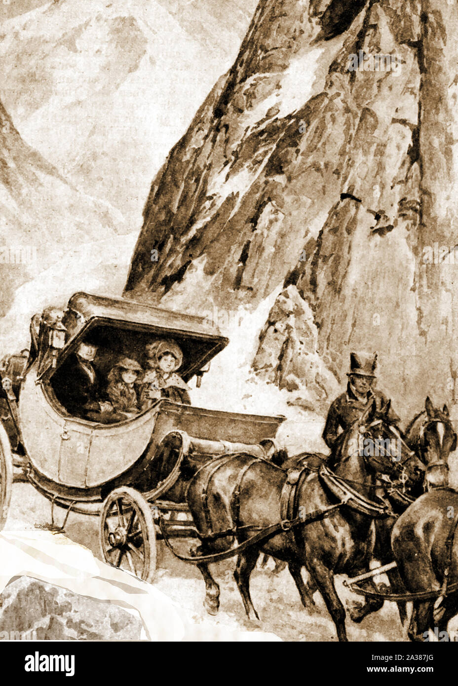 Robert Peel (1788-1850), membre du parlement britannique, traversée des Alpes (11 jours) de retour de Rome avec sa femme et sa fille pour former son premier gouvernement britannique Banque D'Images