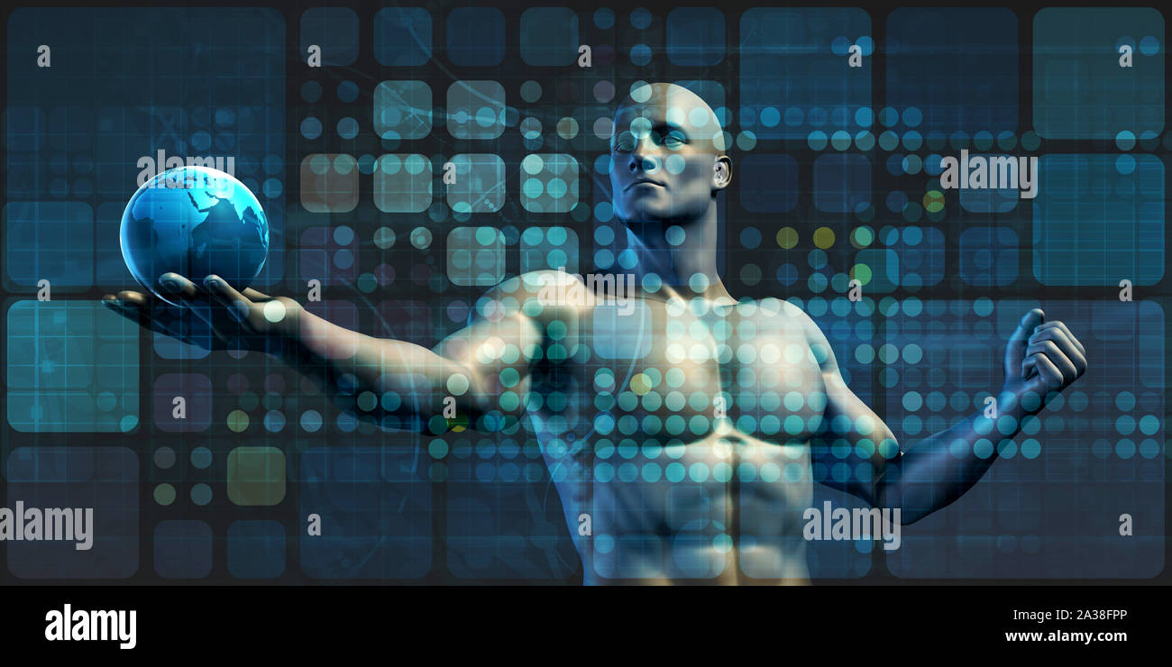 Monde des affaires avec Man Lifting Globe Concept Banque D'Images