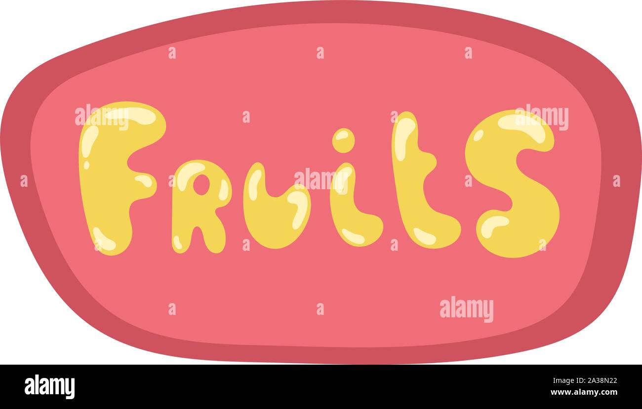 Logo Vector pour définir les fruits frais. Fruits décoratifs signe avec l'étiquette, la typographie d'origine font pour le texte des fruits sur fond rose vif pour Illustration de Vecteur