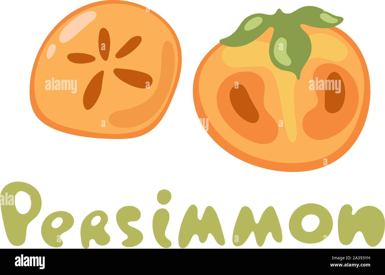 Vector illustration lumineuse colorée et de son ensemble de juicy kaki. Dessin animé frais persimmon isolé sur fond blanc. Confiture ou jus de logotype. Illustration de Vecteur