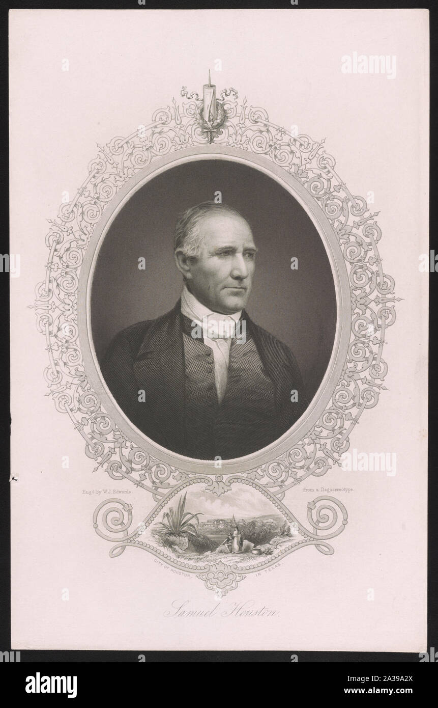 Samuel Houston / gravure de W.J. Edwards, à partir d'un daguerréotype. Banque D'Images
