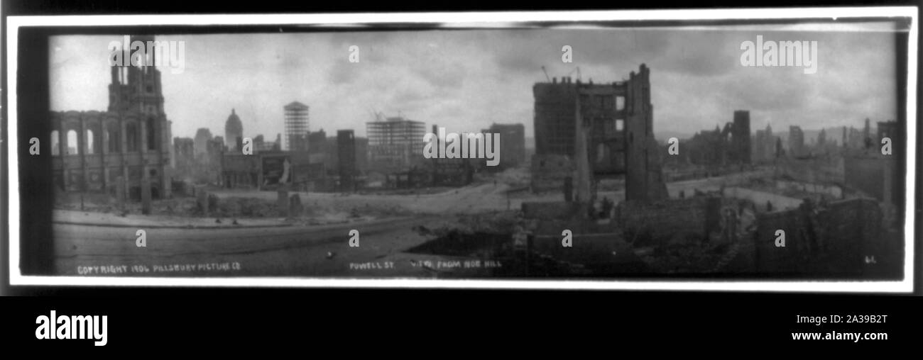 San Francisco catastrophe, montrant les ruines de bâtiments : vue de Nob Hill, montrant Powell St. Banque D'Images
