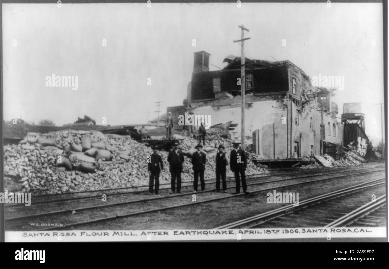 Santa Rosa moulin à farine, après le séisme, 18 avril 1906, Santa Rosa, Californie Banque D'Images