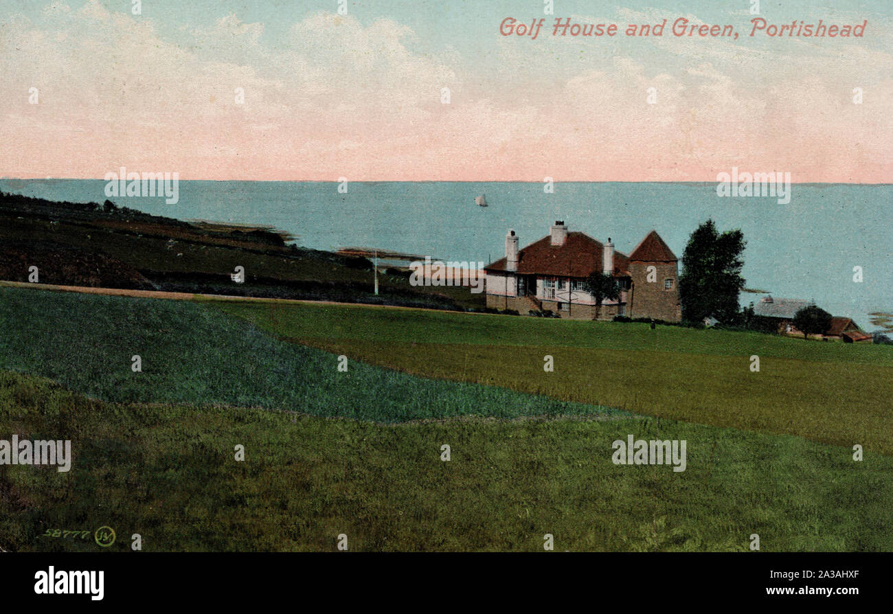 Golf House et vert, Portishead Angleterre, vieille carte postale. Banque D'Images