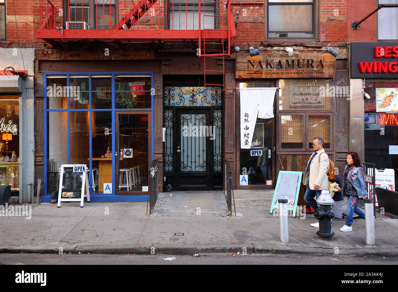 Niche, Nakamura, 172 Delancey Street, New York, NY. devanture extérieure de restaurants dans le lower east side de Manhattan. Banque D'Images