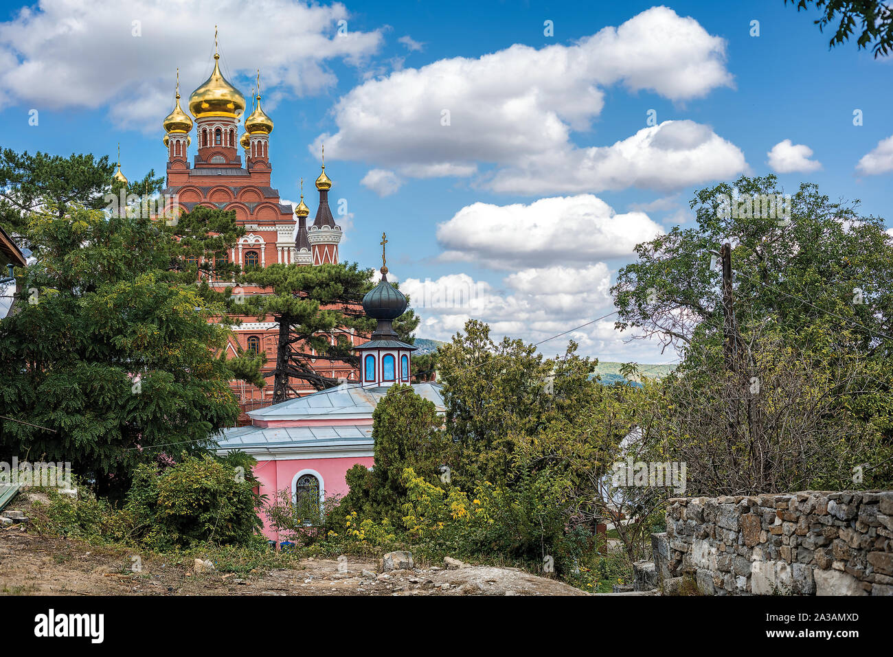 La Russie, en Crimée, péninsule. Toplovsky Paraskevievsky - Monastère Sainte Trinité le célèbre monastère orthodoxe. Cathédrale en l'honneur de l'Life-Givi Banque D'Images