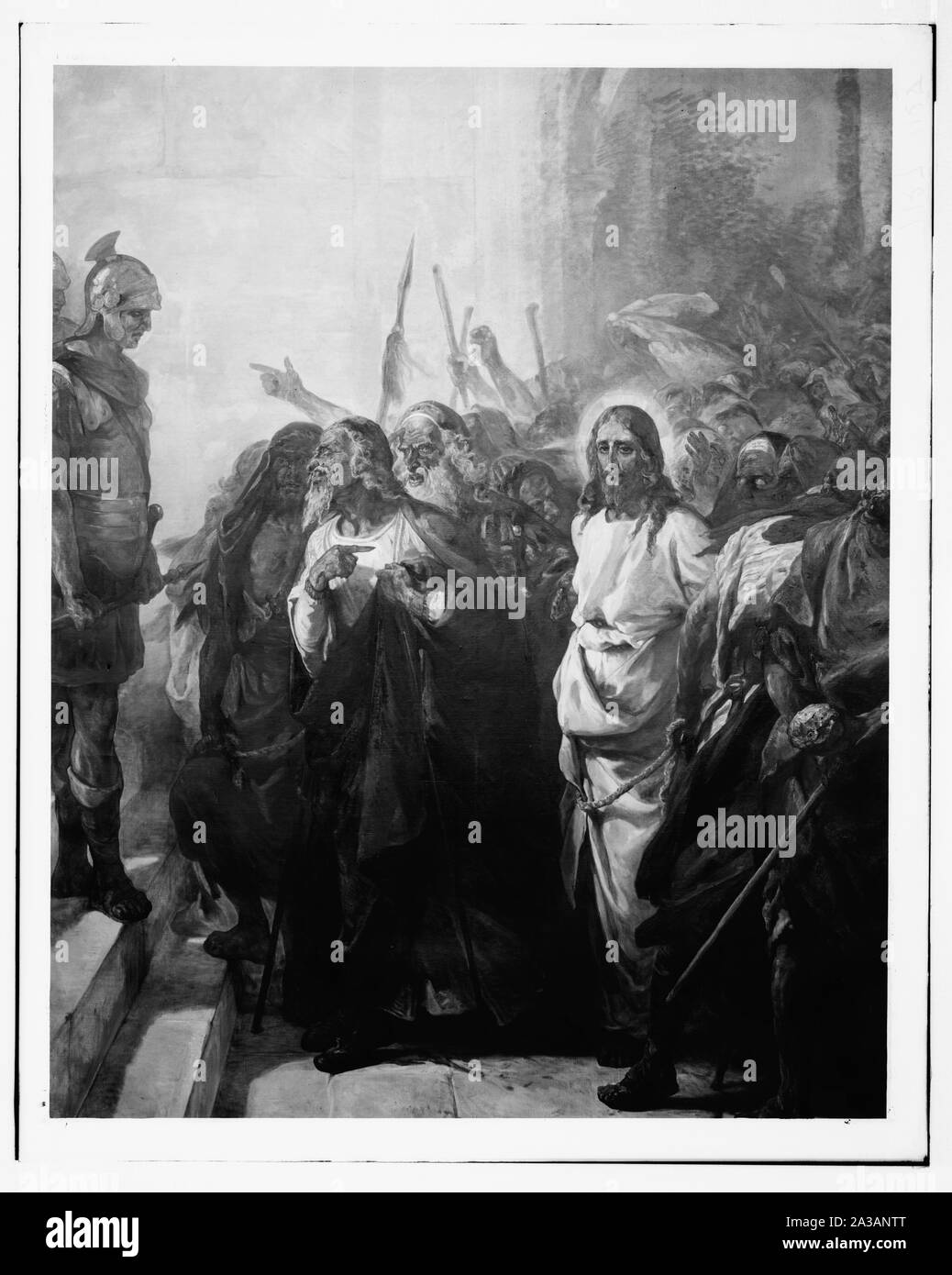 Série de peintures de la passion du Christ, par Kosheleff en russe, à l'Hospice, à Jérusalem. Le Christ a conduit à le prétoire. Banque D'Images Série de peintures de la passion du Christ, par Kosheleff en russe, à l'Hospice, à Jérusalem. Le Christ a conduit à le prétoire. Banque D'Images
