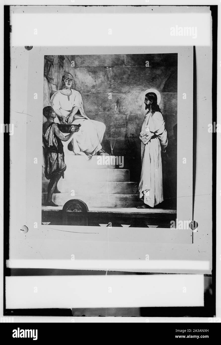 Ensemble de tableaux religieux de la passion du Christ, par Kosheleff en russe, à l'hospice, à Jérusalem. Pilate s'en lave les mains Banque D'Images Ensemble de tableaux religieux de la passion du Christ, par Kosheleff en russe, à l'hospice, à Jérusalem. Pilate s'en lave les mains Banque D'Images