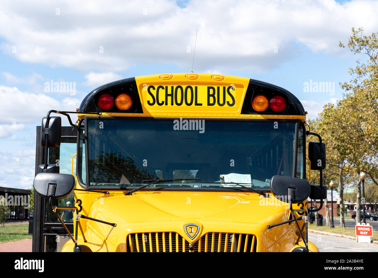 Autobus scolaire jaune en Jersey City, États-Unis Banque D'Images