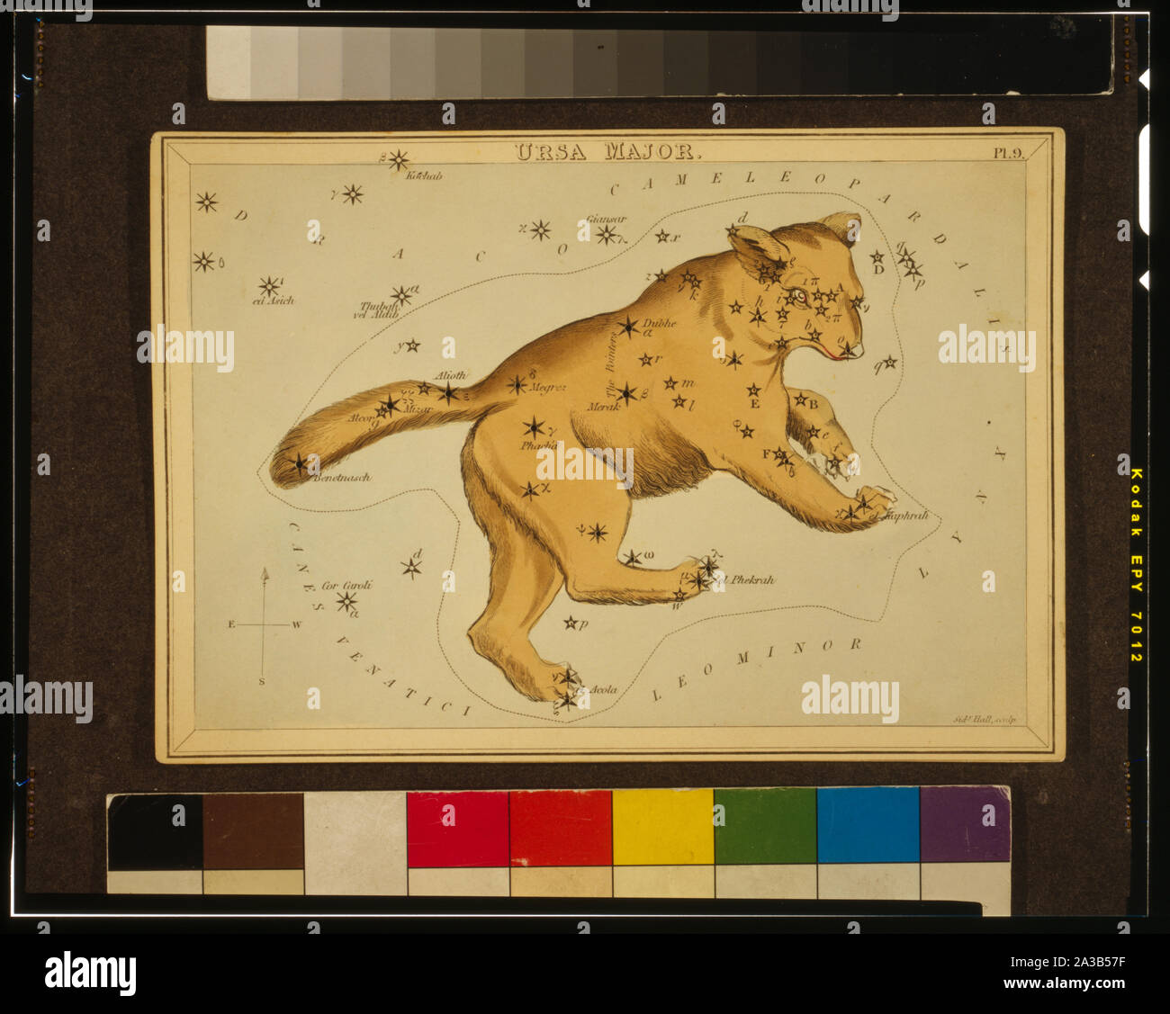 Fr:Ursa Major, 9 plaque de la felouque en miroir, un ensemble de cartes célestes accompagnés par un traité d'astronomie ... par Josaphat Aspin. Londres. Tableau astronomique, 1 couches d'impression sur paper board : gravure, colorées à la main. ; Banque D'Images