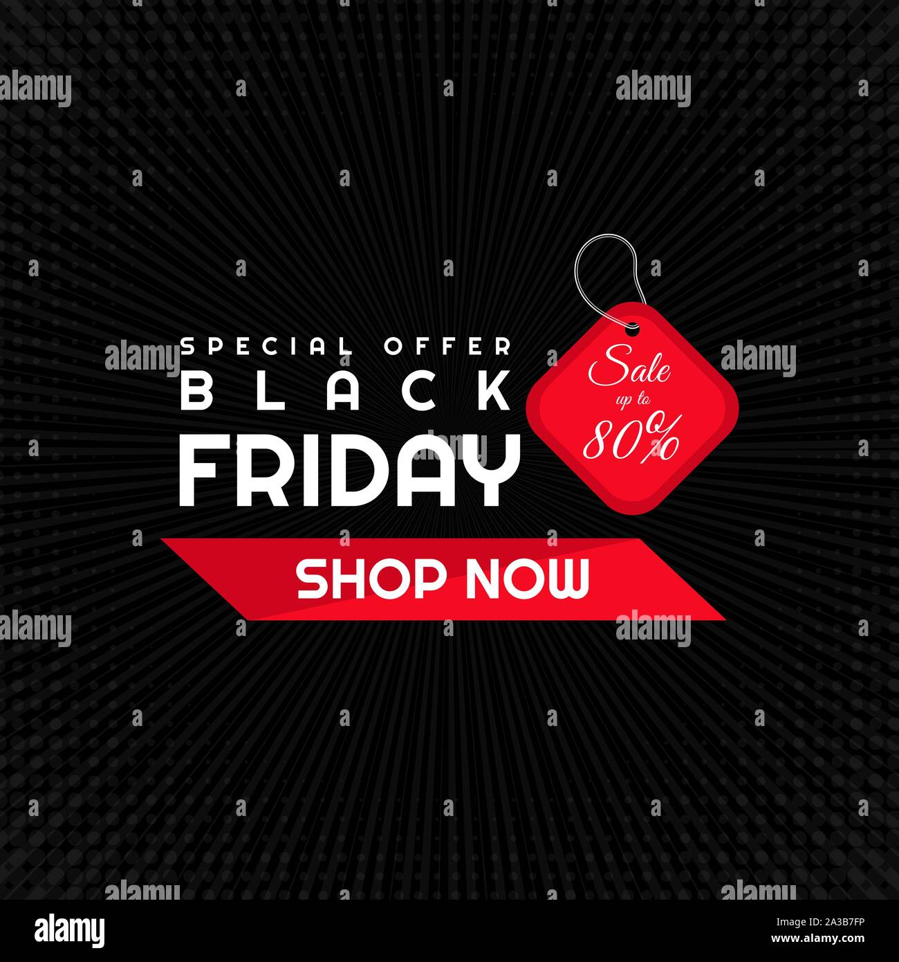 Vendredi noir offre spéciale vente poster style rétro et halfetone conception radiale. vector illustration Illustration de Vecteur