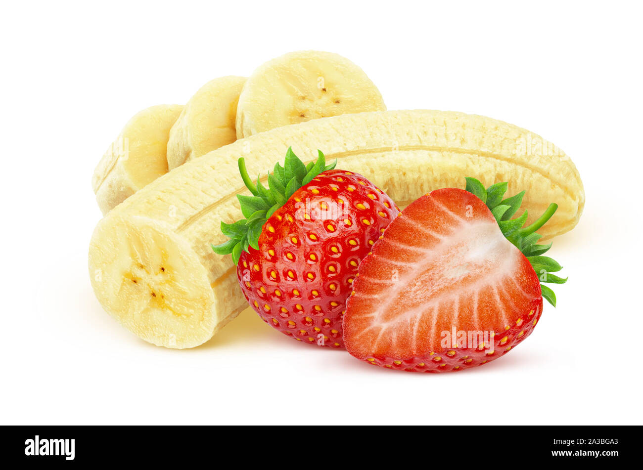 Fraise et banane isolé sur fond blanc avec clipping path Banque D'Images