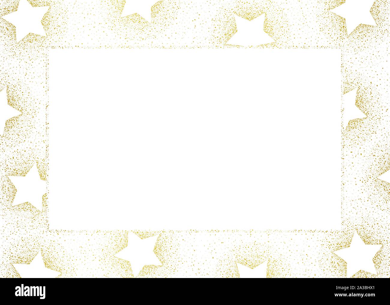 Vacances d'hiver magique Stardust Feuille d'Or et étoiles sur fond blanc vecteur horizontal rectangulaire cadre. Élégant moderne Noël et Nouvel An Bo Illustration de Vecteur