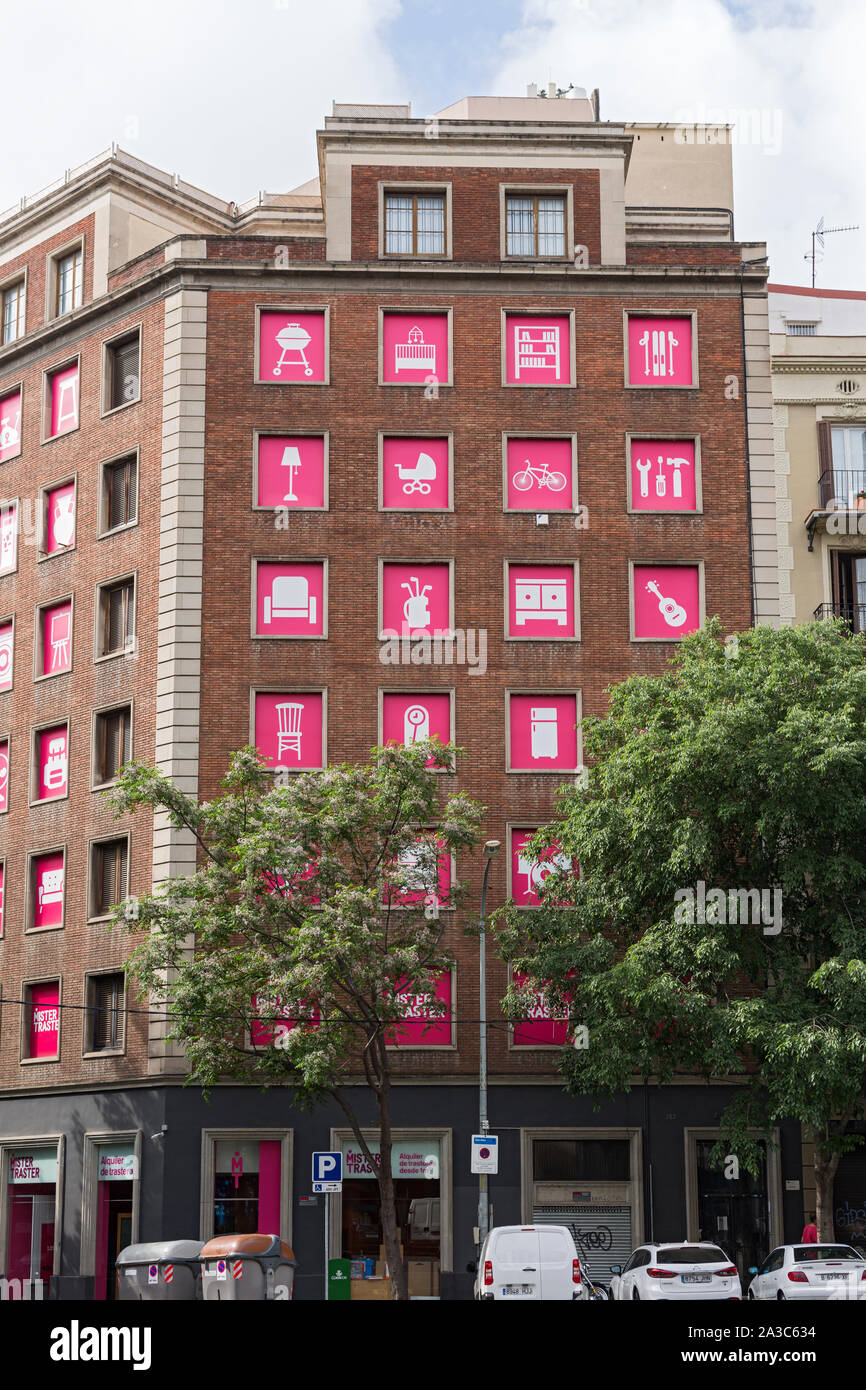 Barcelone ; Geschaeftshaus, Eckhaus la façade, Banque D'Images