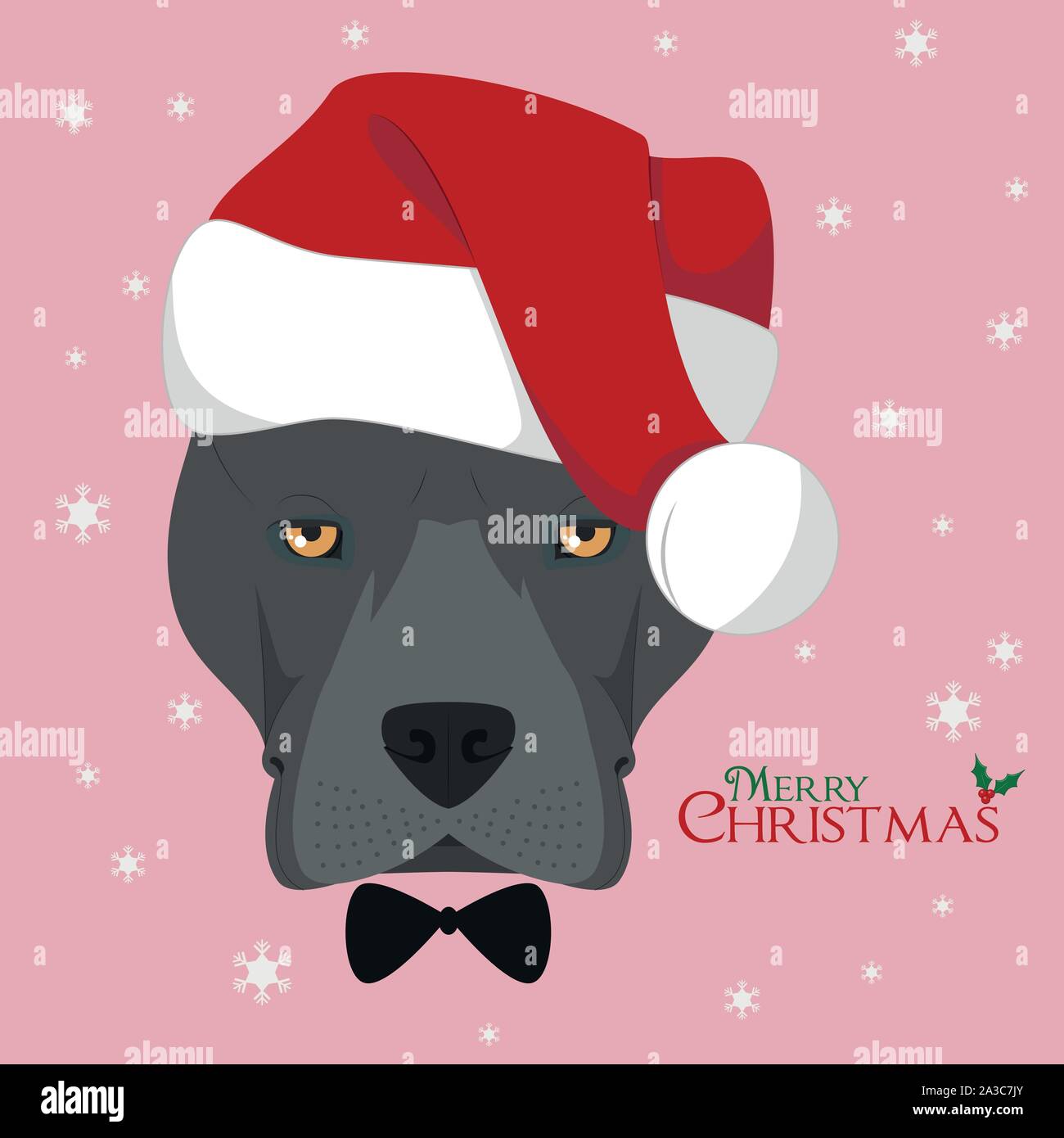 Carte de vœux de Noël. American Staffordshire Terrier chien avec rouge Santa's hat Illustration de Vecteur