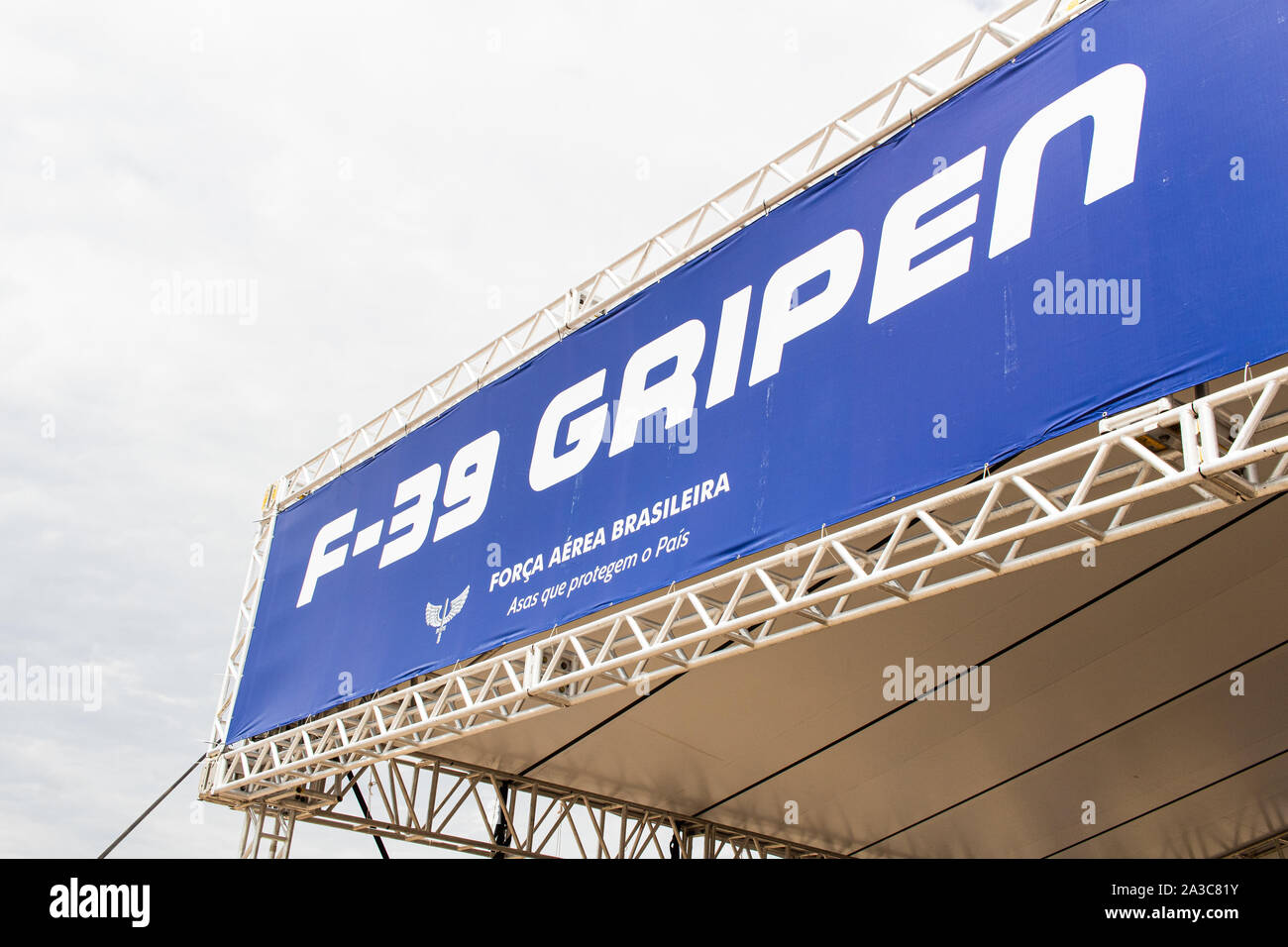 Photo d'un F39 à partir de la marque suédoise Saab Gripen. Exposition de l'acquisition des modèles par le gouvernement brésilien. Banque D'Images