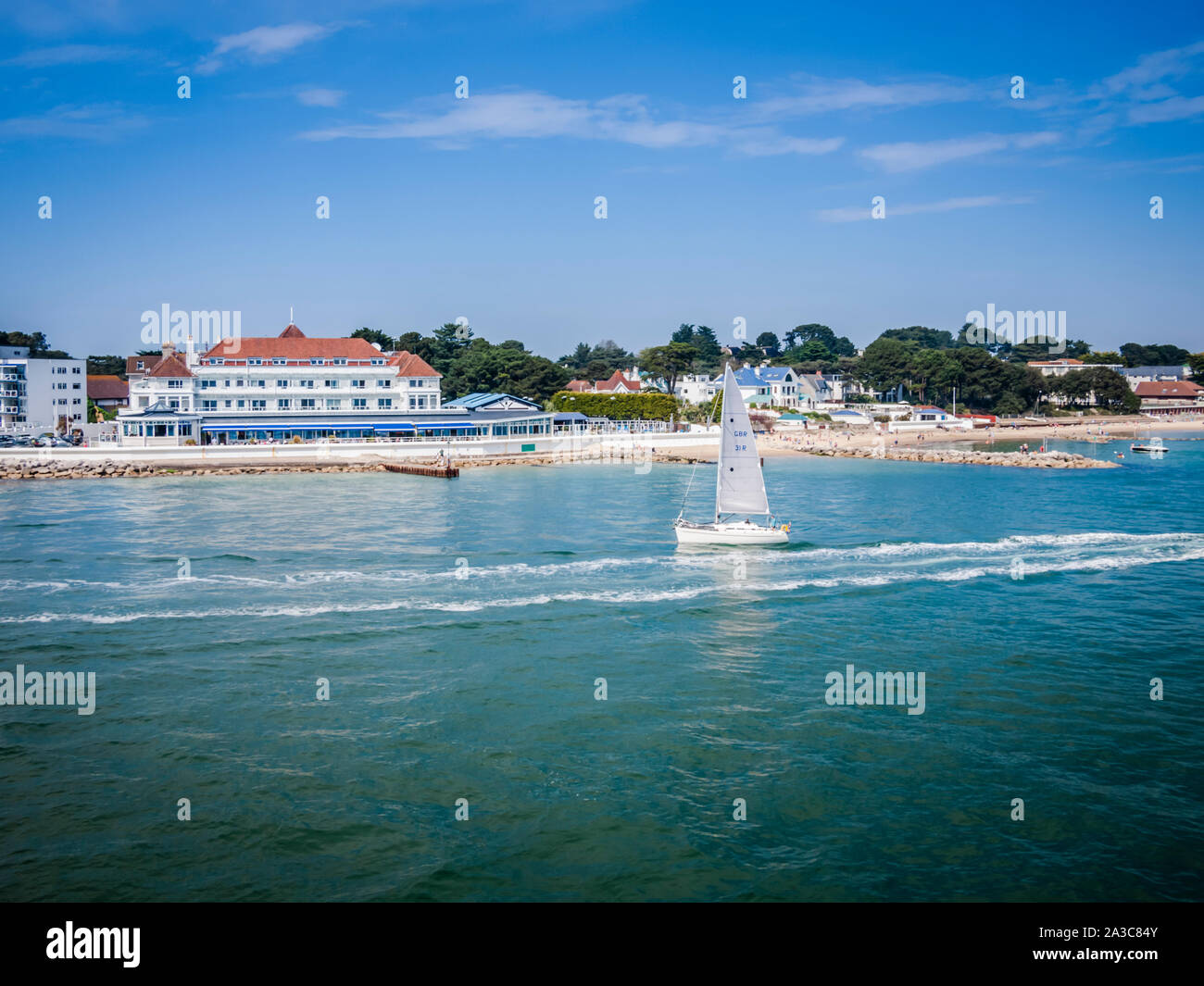 La ville côtière de bancs de Dorset, près de Poole et Bournemouth. Connu pour avoir le plus cher l'immobilier au Royaume-Uni. Banque D'Images