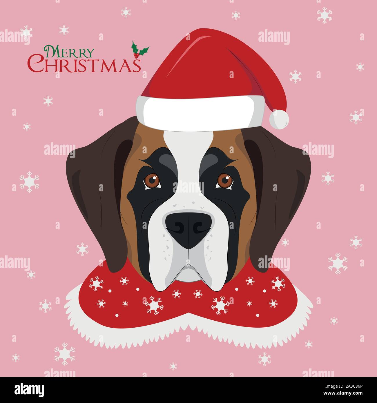 Carte de vœux de Noël. Saint Bernard chien avec rouge Santa's hat Illustration de Vecteur
