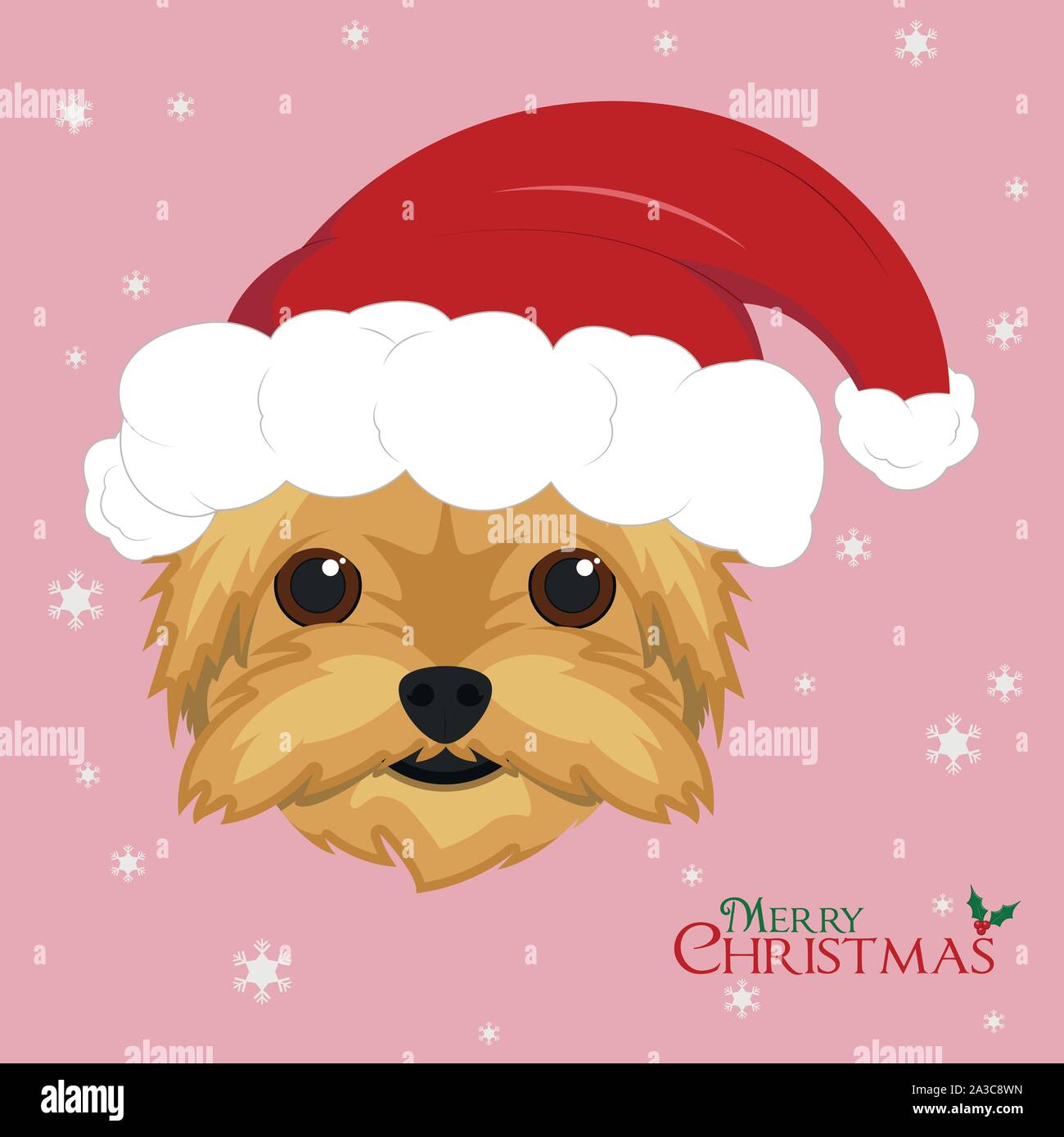 Carte de vœux de Noël. Chien Yorkshire Terrier avec rouge Santa's hat Illustration de Vecteur