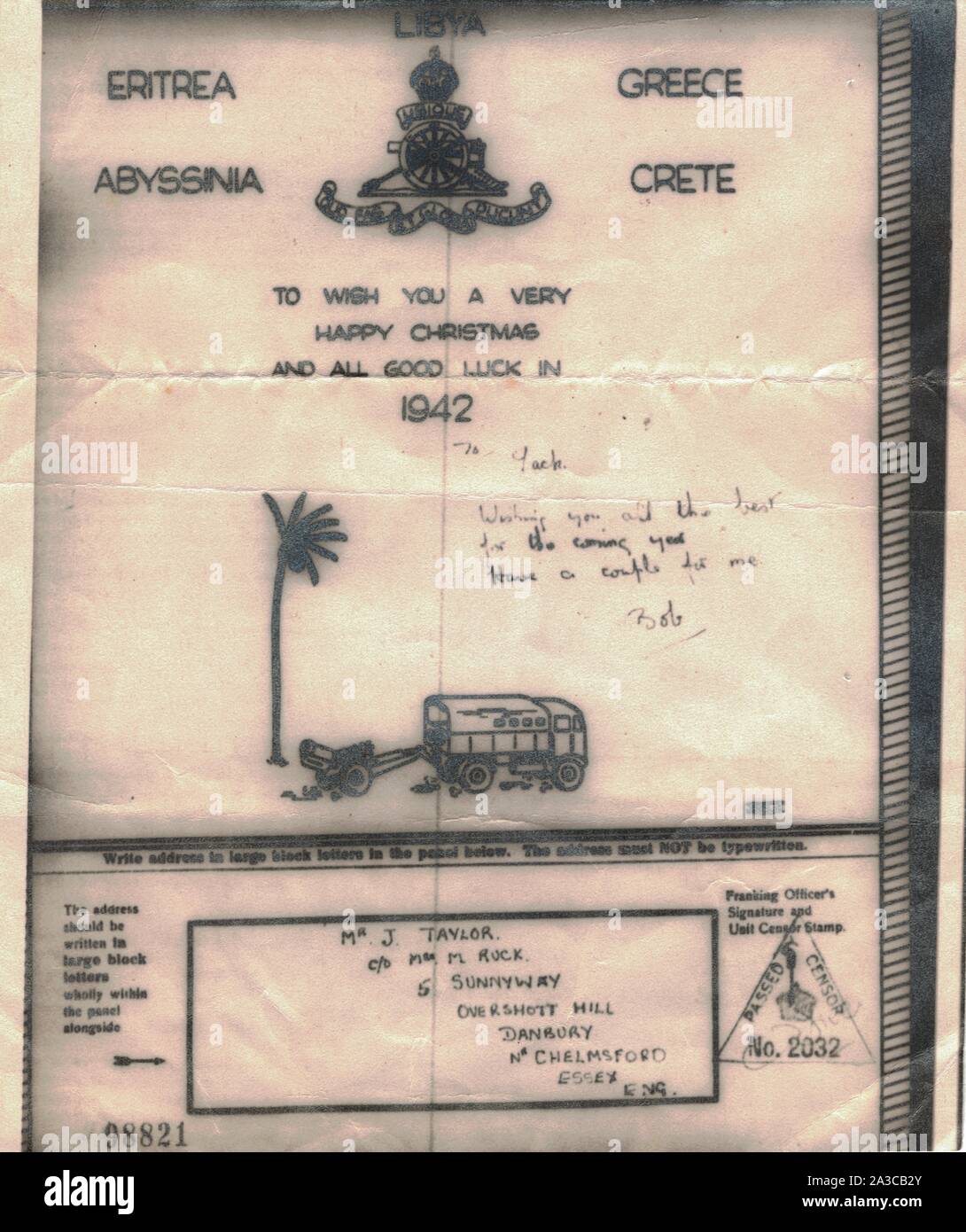 Message de Noël Home d'un soldat de l'Afrique du Nord 1941 Banque D'Images Message de Noël Home d'un soldat de l'Afrique du Nord 1941 Banque D'Images
